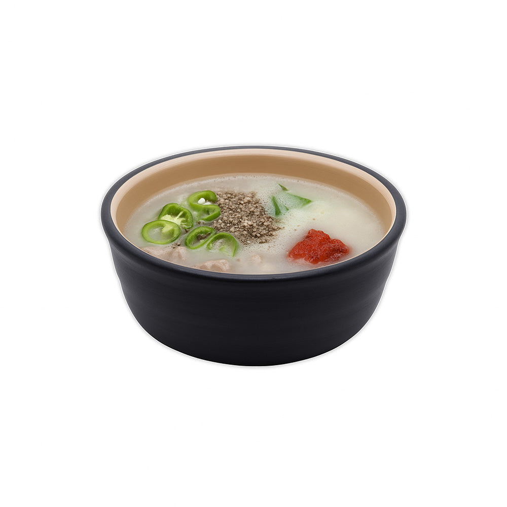 The "Sundae Gukbap" Specialist Ddukbaegi (16.8cm) - Rustic Black Exterior with Warm Beige Interior Melamine Stone Pot
