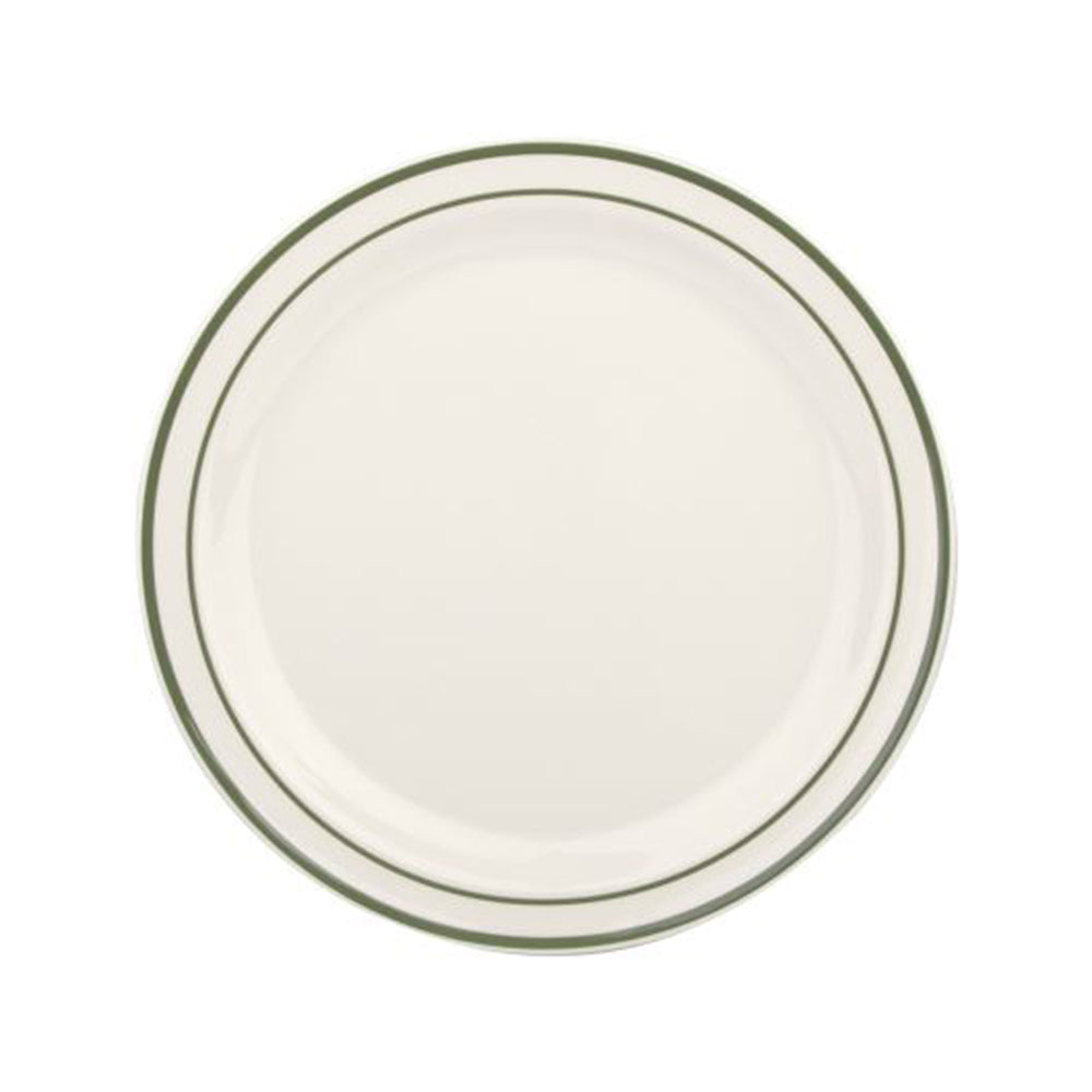 Modern Cream & Colored Rim Large Round Platter (10"/25.4cm) - The Perfect "Japchae" & Main Dish Serving Plate (Green or Brown Rim Option)