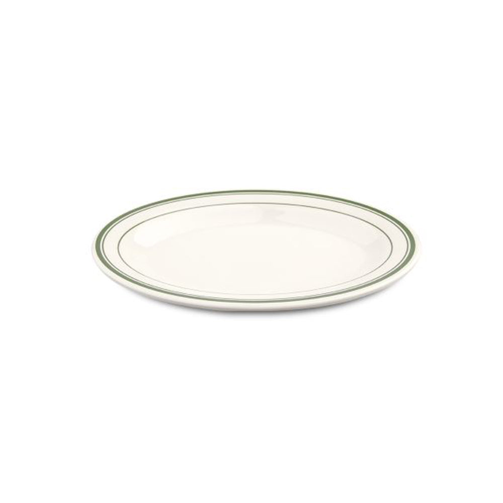 Modern Retro Line Oval Plate (8" / 20.5cm) - Cream Melamine with Green or Brown Rim