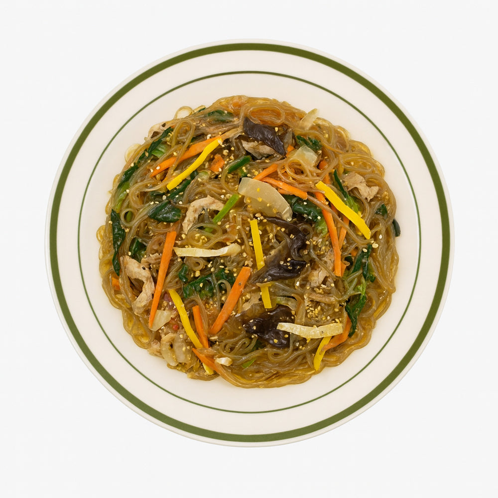 Modern Cream & Colored Rim Large Round Platter (10"/25.4cm) - The Perfect "Japchae" & Main Dish Serving Plate (Green or Brown Rim Option)